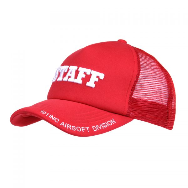 BASEBALL CAP MESH STAFF Baseball cap van katoen/polyester met aan de achterzijde mesh De cap is verstelbaar en heeft een print op de voor zijde van de cap. <div class="colordesc">Rood</div>