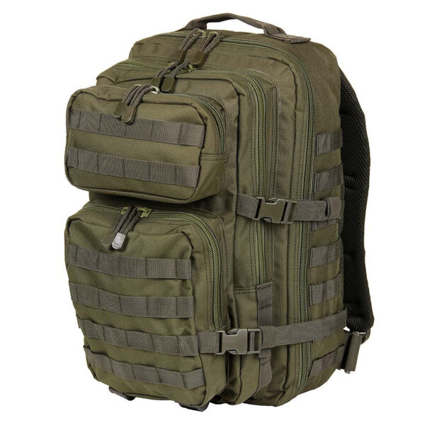 351700 11 01 De <strong>101 INC Rugzak Mountain</strong> is een robuuste rugzak ontworpen voor veelzijdig gebruik, gemaakt van 100% polyester. Deze rugzak is ideaal voor outdooractiviteiten, dagelijks gebruik of tactische doeleinden. Het beschikt over 4 afzonderlijke compartimenten, elk afsluitbaar met een rits, waardoor je spullen georganiseerd en veilig opgeborgen blijven. Dankzij de MOLLE-webbing aan de voor- en zijkanten kun je eenvoudig extra accessoires bevestigen. <strong>Kenmerken:</strong> <ul> <li><strong>Totale inhoud:</strong> 45 liter</li> <li><strong>Materialen:</strong> 100% polyester, duurzaam en slijtvast</li> <li><strong>Compartimenten:</strong> <ul> <li>Voorvak klein: 14 x 21 x 8 cm</li> <li>Voorvak groot: 25 x 21 x 12 cm</li> <li>Middenvak: 43 x 26 x 10 cm</li> <li>Hoofdvak: 46 x 28 x 21 cm</li> </ul> </li> <li><strong>MOLLE-systeem:</strong> Aan de voorzijde en zijkanten voor modulaire uitbreiding</li> </ul>