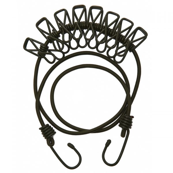 WASLIJN Waslijn van 100% elastiek met 8 knijpers. Lengte: 111 cm. <div class="colordesc">groen of zwart</div>