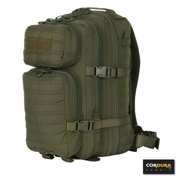 351622 11 01 De Lasercut 1-day assault rugzak Cordura LQ16173 is een compacte en stevige rugzak, ideaal voor een dagje weg, school, of outdooractiviteiten zoals airsoft. Gemaakt van hoogwaardig Cordura Fabric, biedt deze rugzak duurzaamheid en slijtvastheid. De lasercut Molle-uitsparingen maken het eenvoudig om extra accessoires en pouches te bevestigen.