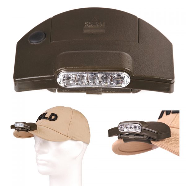 5 LED BASEBALL CAP CLIP ON HOOFDLAMP Clip-on lamp voor op Baseball cap. 5 LEDS zorgen voor fel licht! Makkelijk te bevestigen. <div class="colordesc">olive drab</div>