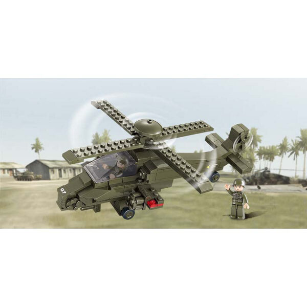Sluban Attack helicopter M38 B0298 161702 <strong>Sluban Attack Helicopter M38-B0298 - Bouw je eigen gevechtshelikopter!</strong> Maak deel uit van spannende missies en bouw je eigen <strong>attack helicopter</strong> met deze indrukwekkende bouwset van <strong>Sluban</strong>. Speciaal ontworpen voor liefhebbers van militaire thema's, biedt deze bouwset urenlang bouwplezier én een stoer eindresultaat. Met zijn gedetailleerde ontwerp en stevige onderdelen laat deze helikopter niets te wensen over. Het unieke aan Sluban is dat het compatibel is met andere grote bouwsteenmerken, zoals LEGO®. Hierdoor kun je probleemloos jouw bestaande bouwsets uitbreiden met de realistische en stoere ontwerpen van Sluban. Het lichte gewicht van slechts 323 gram maakt het een eenvoudig mee te nemen bouwset, ideaal voor jonge bouwers en verzamelaars.