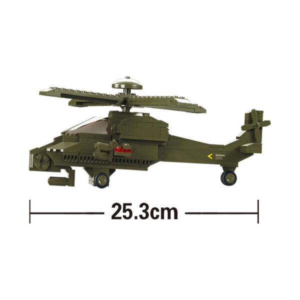 Sluban Attack helicopter M38 B0298 161703 <strong>Sluban Attack Helicopter M38-B0298 - Bouw je eigen gevechtshelikopter!</strong> Maak deel uit van spannende missies en bouw je eigen <strong>attack helicopter</strong> met deze indrukwekkende bouwset van <strong>Sluban</strong>. Speciaal ontworpen voor liefhebbers van militaire thema's, biedt deze bouwset urenlang bouwplezier én een stoer eindresultaat. Met zijn gedetailleerde ontwerp en stevige onderdelen laat deze helikopter niets te wensen over. Het unieke aan Sluban is dat het compatibel is met andere grote bouwsteenmerken, zoals LEGO®. Hierdoor kun je probleemloos jouw bestaande bouwsets uitbreiden met de realistische en stoere ontwerpen van Sluban. Het lichte gewicht van slechts 323 gram maakt het een eenvoudig mee te nemen bouwset, ideaal voor jonge bouwers en verzamelaars.