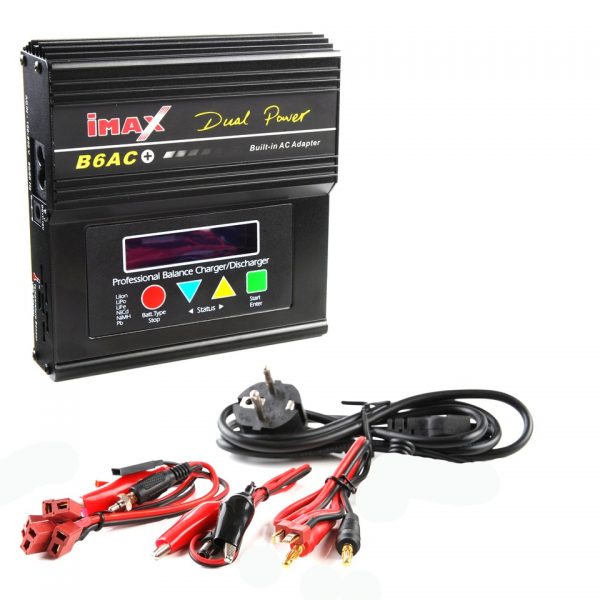 BATTERIJ OPLADER IMAX B6AC Professionele B6AC + multilader voor alle soorten batterijen van het merk IMAX. Deze lader kan tot 6 cellen LiPo, Life of Li-on en 1 tot 15 cellen NiCD en NiMH batterijen laden. Speciaal voor LiPo batterijen heeft deze lader/balancer ook een 'Storage' functie, voor het 'overwinteren' van je LiPo batterijen als je ze meer dan een maand niet gebruikt. Alle nodige kabeltjes worden meegeleverd. Extra's: Ingebouwde 230V voeding Geschikt voor NiCD/NiMH/LiPo/LiFe Ingebouwde balancer voor LiPo Delta Peak Cut-Off Aluminium behuizing met LCD-scherm Automatische detectie van cellen Programma's 'Snel Opladen' en 'Druppelladen' Intern geheugen voor max. 5 batterijen.  