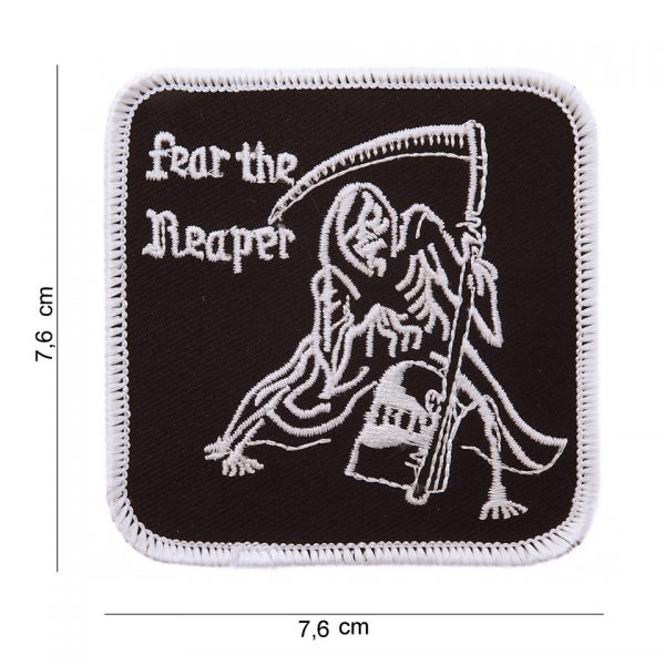 EMBLEEM STOF FEAR THE REAPER MET KLITTEBAND 11701 1077 Embleem met tekst/afbeelding van stof.