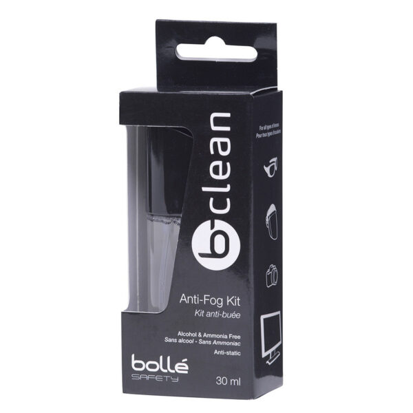Bolle B200 Anti fog kit spray 30 ml 205 B-Clean werd gecertificeerd door het laboratorium COLTS en is het nieuwe assortiment schoonmaakproducten van Bollé Safety dat een optimale schoonmaak garandeert. Het is een formule op basis van water, zonder alcohol en zonder silicone en is aangepast aan alle lenzen. <strong>Eigenschappen:</strong> * Anti-fog kit: 30ml anti-fog en anti-statische reinigingsvloeistof * Wasbare microvezeldoek <div class="colordesc">blank/neutraal</div>