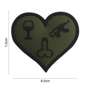Embleem 3D PVC Love, wine, dicks and guns groen #7102