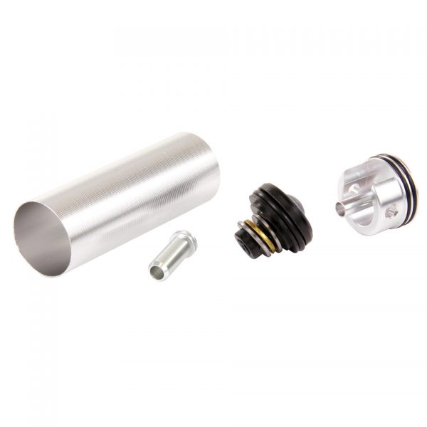 BORE UP CYLINDER SET FOR MP5K QG0030 28038 Kenmerken: - Cilinder met lijn oppervlak, voor goede warmteafvoer - 21mm mondstuk voor MP5K - Aluminium cilinderkop - Opgeboorde zuigerkop