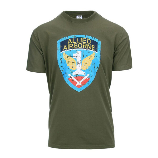 133637 11 01 <big><strong>Fostex</strong><strong>® WWII Series T-shirt Allied Airborne</strong></big> <hr /> <big>T-shirt gemaakt van 100% katoen. Uitstekende pasvorm en zeer comfortabel dankzij 5% elastan in het materiaal. <strong>Gewicht:</strong> 160 gram/m2</big> Groen