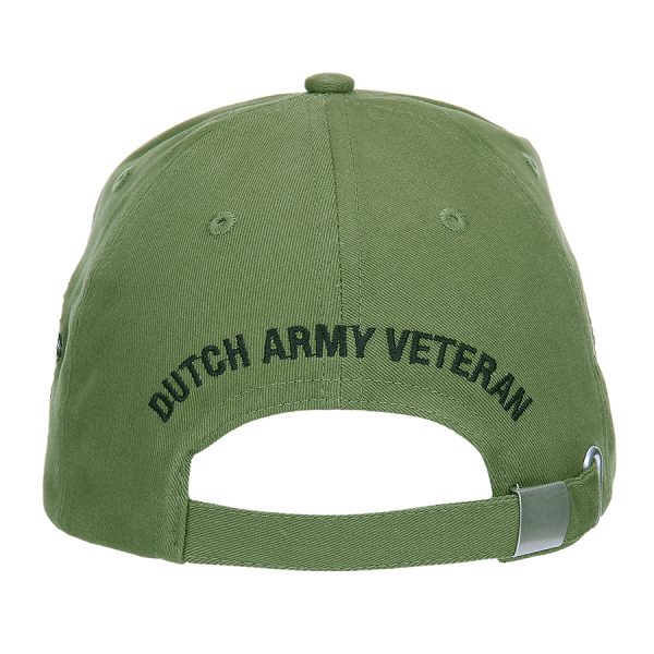 1111215102 Baseball veterans cap KL4 <big><strong>Fostex Garments® Veteranen Cap Koninklijke Landmacht</strong></big> <hr /> <big>Een mooie cap voor de Nederlandse veteraan of gewoon als verzamelaar. Verzamel deze unieke serie veteranen caps van onze vier onderdelen binnen de Nederlandse strijdkrachten.</big> Cap is volledig verstelbaar via een clip-sluiting aan de achterzijde. <strong>Kleur: </strong>Groen <strong>Materiaal: </strong>100% katoen groen