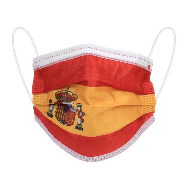 219403 Mondkapjes Spanje 10 stuks 3-laags wegwerp mondkapjes verpakt per 10 stuks met een print. Deze niet medische mondkapjes bieden bescherming tegen stofdeeltjes en bieden maximale hygiene. De elastische bandjes en apart aan te drukken neusbeugel zorgen ervoor dat het mondkapje zo min mogelijk stoort tijdens het dragen. Uitstekend geschikt voor openbare ruimtes en OV.