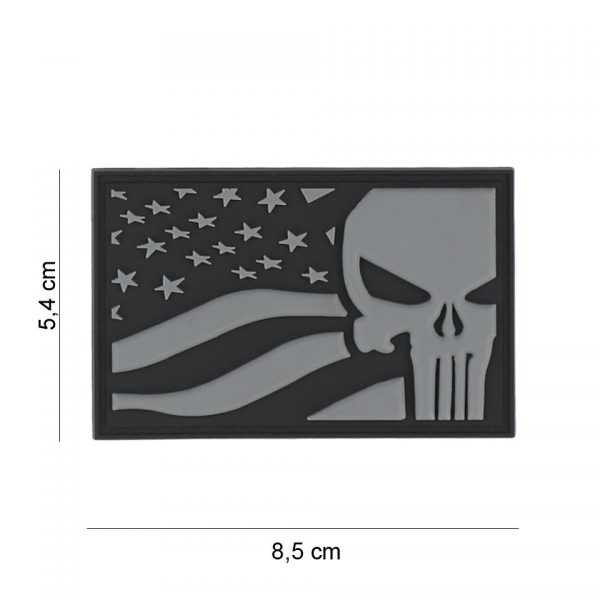 444130 7423 Embleem 3D PVC Punisher USA vlag grijs 8083 Embleem PVC met klittenband aan de achterzijde.