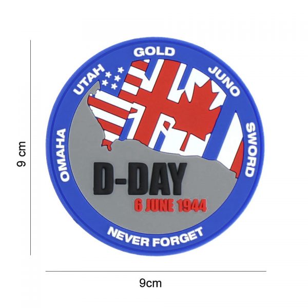 444130 7375 Embleem 3D PVC D Day Never forget blauw 7085 Embleem PVC met klittenband aan de achterzijde.