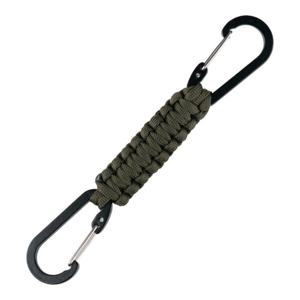 Paracord dubbele karabijnhaak JF0261 De Paracord dubbele karabijnhaak JF026 is een handig en veelzijdig outdoor accessoire, ideaal voor diverse avontuurlijke activiteiten. Voorzien van duurzaam paracord touw en twee stevige karabijnhaken voor een veilige bevestiging.