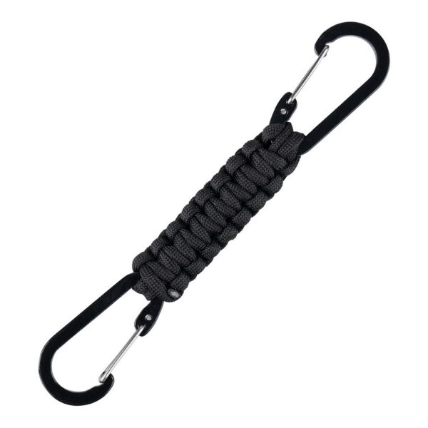 Paracord dubbele karabijnhaak JF0268 De Paracord dubbele karabijnhaak JF026 is een handig en veelzijdig outdoor accessoire, ideaal voor diverse avontuurlijke activiteiten. Voorzien van duurzaam paracord touw en twee stevige karabijnhaken voor een veilige bevestiging.
