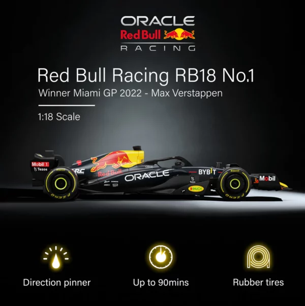 Reb Bull Formula 1 1 18 schaal Ontvang de ultieme race-ervaring met de Oracle Red Bull Racing RB18 RC Car 1/18 Schaal, een nauwkeurig nagemaakte replica van de iconische F1-wagen. Deze auto is volledig gelicenseerd door de F1-teams en beschikt over een gestroomlijnde carrosserie, gedetailleerde interieuronderdelen en een 2.4Ghz controle systeem voor maximale wendbaarheid. Met een bereik van 15 meter en de mogelijkheid om samen met andere auto's te racen, is dit de ideale keuze voor RC-enthousiastelingen.