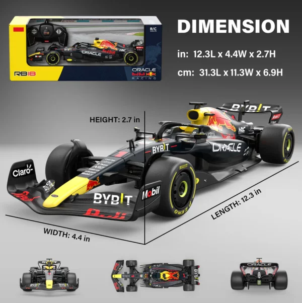 Reb Bull Formula 1 1 18 schaal3 Ontvang de ultieme race-ervaring met de Oracle Red Bull Racing RB18 RC Car 1/18 Schaal, een nauwkeurig nagemaakte replica van de iconische F1-wagen. Deze auto is volledig gelicenseerd door de F1-teams en beschikt over een gestroomlijnde carrosserie, gedetailleerde interieuronderdelen en een 2.4Ghz controle systeem voor maximale wendbaarheid. Met een bereik van 15 meter en de mogelijkheid om samen met andere auto's te racen, is dit de ideale keuze voor RC-enthousiastelingen.