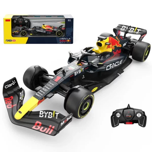 Reb Bull Formula 1 1 18 schaal4 Ontvang de ultieme race-ervaring met de Oracle Red Bull Racing RB18 RC Car 1/18 Schaal, een nauwkeurig nagemaakte replica van de iconische F1-wagen. Deze auto is volledig gelicenseerd door de F1-teams en beschikt over een gestroomlijnde carrosserie, gedetailleerde interieuronderdelen en een 2.4Ghz controle systeem voor maximale wendbaarheid. Met een bereik van 15 meter en de mogelijkheid om samen met andere auto's te racen, is dit de ideale keuze voor RC-enthousiastelingen.