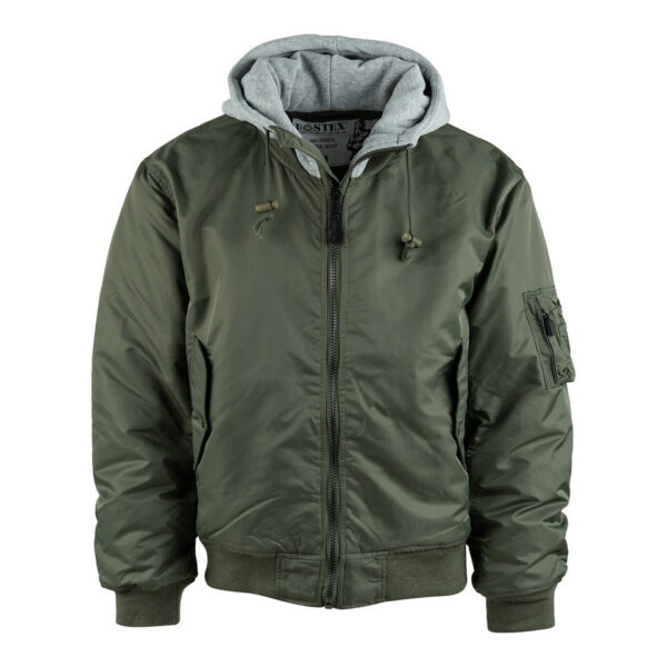121411 11 01 Maak kennis met ons stijlvolle en authentieke MA-1 hooded bomber jack. Dit veelzijdige jack is ontworpen om zowel comfort als duurzaamheid te bieden, dankzij het gebruik van hoogwaardige materialen. De buitenstof is gemaakt van 100% nylon, de voeringstof van 100% polyester, en de stof van de hoodie is 100% katoen. Dit jack is perfect voor elk seizoen en elke gelegenheid, en combineert moeiteloos mode en functionaliteit.