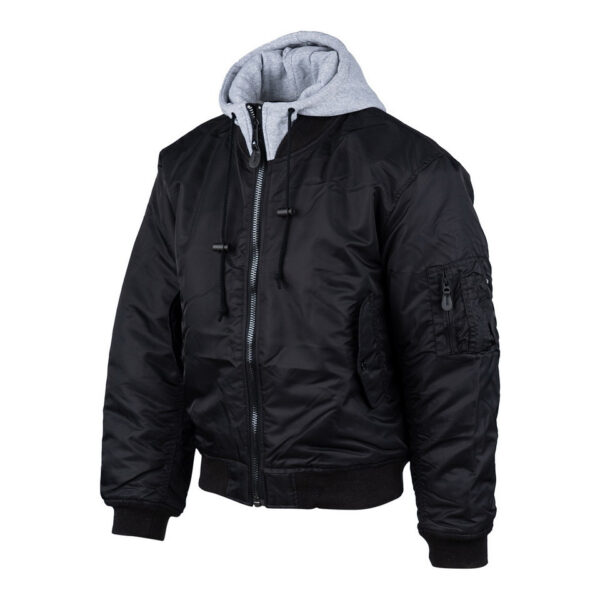 MA 1 hooded bomber jack1 Maak kennis met ons stijlvolle en authentieke MA-1 hooded bomber jack. Dit veelzijdige jack is ontworpen om zowel comfort als duurzaamheid te bieden, dankzij het gebruik van hoogwaardige materialen. De buitenstof is gemaakt van 100% nylon, de voeringstof van 100% polyester, en de stof van de hoodie is 100% katoen. Dit jack is perfect voor elk seizoen en elke gelegenheid, en combineert moeiteloos mode en functionaliteit.