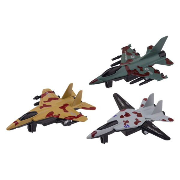 Die cast Camouflage Straaljager1 De <strong>Die-cast Camouflage Straaljager</strong> is de perfecte aanvulling voor de jonge luchtvaartliefhebbers! Deze metalen straaljager is uitgerust met een opvallende camouflageprint en een handige <strong>pull-backfunctie</strong>. Laat je creativiteit de vrije loop en beleef eindeloze avonturen in de lucht met deze stoere straaljager.