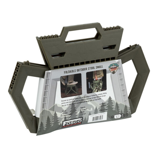 Opvouwbare outdoor kruk klein6 Ontdek onze <strong>handige opvouwbare outdoor kruk</strong>, de perfecte metgezel voor al je buitenavonturen! Of je nu gaat kamperen, vissen, picknicken of gewoon een dagje in de natuur doorbrengt, deze kruk biedt een comfortabele zitplek waar je ook gaat. Dankzij het slimme ontwerp is de kruk eenvoudig op te vouwen en mee te nemen, zodat je altijd een plek hebt om even uit te rusten. Met een gewicht van slechts <strong>740 gram</strong> is deze kruk lichtgewicht en gemakkelijk te vervoeren. Uitgevouwen heeft de kruk afmetingen van <strong>35 cm x 28 cm x 23,5 cm</strong>, wat zorgt voor een fijne zitervaring. Wanneer je de kruk opvouwt, heeft hij compacte afmetingen van <strong>49 cm x 33,5 cm x 6,5 cm</strong>, waardoor hij perfect past in je rugzak of koffer.