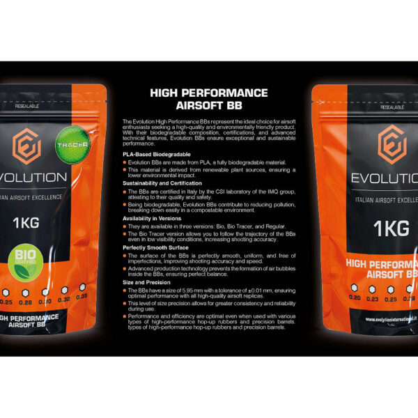 Evolution 025g High Performance BBs Bio White TRACER 1kg za5 <strong>Evolution 0,25g High Performance BBs Bio White Tracer – 1kg Zak</strong> Voor de serieuze airsoft-enthousiast is er nu een milieuvriendelijke oplossing zonder concessies te doen aan prestaties: de <strong>Evolution High Performance tracer BB’s Bio 0,25g</strong>. Deze BB’s zijn speciaal ontwikkeld voor een optimale schietervaring, met een perfecte balans tussen precisie, duurzaamheid en milieubewustzijn. Of je nu in het donker speelt of gewoon de beste tracers zoekt, deze <strong>biologisch afbreekbare</strong> BB's zijn de ideale keuze voor elke airsoft-setup.