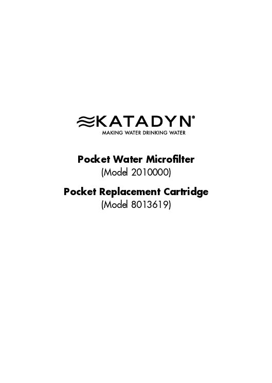 Pocket Filter K2010000 Manual Pocket nl 2 1 pdf De klassieker van Katadyn. Meest gebruikte filter door de jaren heen. Deze robuuste filter is gemaakt van uiterst duurzame materialen en staat zijn mannetje onder de extreemste omstandigheden. Geschikt voor hoog volume, wereldreizen of expedities. Het met zilver geïmpregneerde keramische filter werkt effectief tegen bacteriën en protozoa. Capaciteit is tot 50.000 liter.