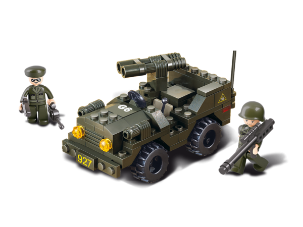 Sluban Jeep M38 B5800 16146 <strong>Sluban Jeep M38-B5800 - Bouw je eigen militaire jeep!</strong> Met de <strong>Sluban Jeep M38-B5800</strong> haal je een compacte en stoere bouwset in huis, ideaal voor fans van militaire voertuigen en avontuurlijke bouwprojecten. Deze gedetailleerde jeep is perfect voor het uitvoeren van missies en het verkennen van het slagveld. Of je nu op zoek bent naar een leuke activiteit voor kinderen of een aanvulling voor je militaire bouwcollectie, deze jeep biedt eindeloos speelplezier. Wat Sluban uniek maakt, is de compatibiliteit met andere grote bouwsteenmerken zoals LEGO®. Hierdoor kun je eenvoudig je bestaande collecties uitbreiden met de unieke militaire ontwerpen van Sluban. Dankzij het lichte gewicht van slechts 166 gram is dit een compacte set die ideaal is voor jonge bouwers en gemakkelijk mee te nemen is.