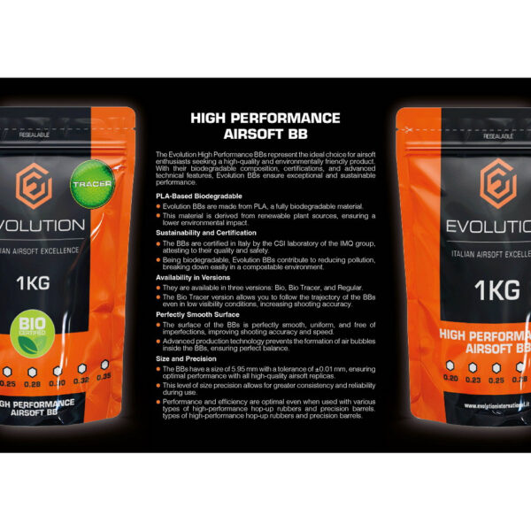 Evolution 025g High Performance BBs Bio 1kg zak5 <strong>Omschrijving:</strong> De <strong>Evolution 0,25g High Performance BBs Bio</strong> zijn speciaal ontworpen voor airsoft-spelers die prestaties willen combineren met milieuvriendelijkheid. Gemaakt van PLA, biologisch afbreekbaar en met een perfecte afwerking, zijn deze BB's een ideale keuze voor nauwkeurige en duurzame airsoft-gameplay.