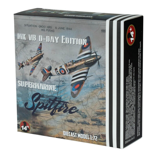 412700 99 04 Ontdek dit gedetailleerde <strong>Die-cast model</strong> van de <strong>Supermarine Spitfire MK VB</strong>, een van de beroemdste jachtvliegtuigen uit de <strong>Tweede Wereldoorlog</strong>. De Spitfire speelde een cruciale rol tijdens de <strong>Slag om Engeland (Battle of Britain)</strong> en stond bekend om zijn <strong>uitstekende wendbaarheid, snelheid en aerodynamisch ontwerp</strong>. Dit model is een eerbetoon aan het vliegtuig dat de Britse luchtverdediging hielp veiligstellen en wordt nog steeds bewonderd door luchtvaartliefhebbers wereldwijd. Dit <strong>schaalmodel (1:72)</strong> is nauwkeurig ontworpen met oog voor detail en wordt geleverd met een <strong>displaystandaard</strong>, waardoor het een perfecte aanvulling is op elke verzameling van militaire luchtvaartgeschiedenis.