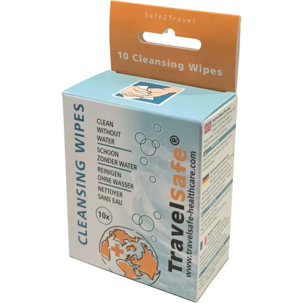 Cleansing Wipes 10 stuks <h3 data-start="0" data-end="47"><strong data-start="4" data-end="45">TravelSafe Cleansing Wipes – 10 stuks</strong></h3> <p data-start="74" data-end="421">De <strong data-start="77" data-end="107">TravelSafe Cleansing Wipes</strong> zijn <strong data-start="113" data-end="159">praktische, hygiënische en anti-bacteriële</strong> doekjes die ideaal zijn voor <strong data-start="189" data-end="211">veelzijdig gebruik</strong>. Of je nu onderweg bent, op reis, op kantoor of in de natuur, deze doekjes zorgen voor een snelle en effectieve reiniging van je <strong data-start="341" data-end="418">handen, telefoon, bril, toiletbril, scheerapparaat en andere oppervlakken</strong>.</p> <p data-start="423" data-end="560">Met een compact formaat en een doosje van <strong data-start="465" data-end="477">10 stuks</strong> zijn deze doekjes perfect om mee te nemen in je tas, rugzak, auto of handbagage.</p>