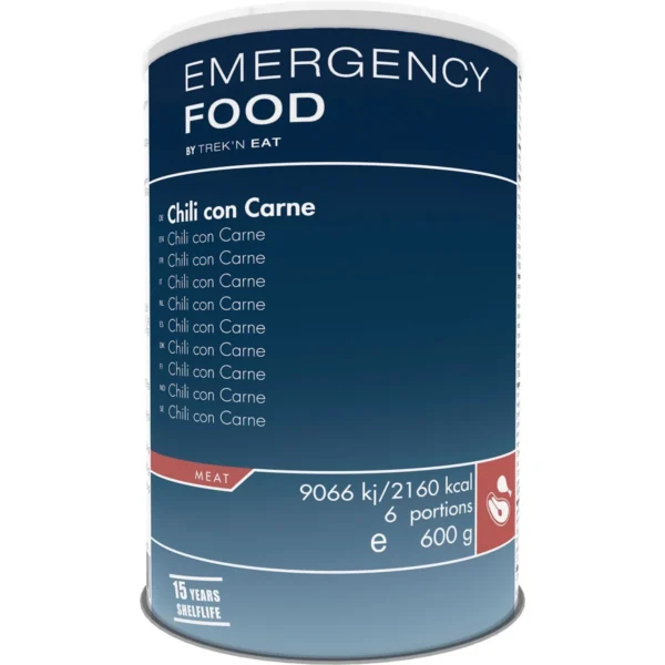 Emergency Food Chili con Carne <h3 data-start="0" data-end="90"><strong data-start="4" data-end="90">Trek’n Eat Emergency Food Chili con Carne – Een pittige maaltijd voor noodgevallen</strong></h3> <p data-start="92" data-end="431">De <strong data-start="95" data-end="140">Trek’n Eat Emergency Food Chili con Carne</strong> biedt een verwarmende, pittige maaltijd die perfect is voor zowel <strong data-start="207" data-end="224">noodsituaties</strong> als <strong data-start="229" data-end="241">kamperen</strong>. Met <strong data-start="247" data-end="269">6 porties per blik</strong> en een <strong data-start="277" data-end="311">lange houdbaarheid van 15 jaar</strong> is deze chili de ideale keuze voor je <strong data-start="350" data-end="374">overlevingsvoorraden</strong> of als <strong data-start="382" data-end="401">snelle maaltijd</strong> in een avontuurlijke setting.</p> <p data-start="89" data-end="626"><strong>>> <a href="https://dedump.nl/wp-content/uploads/2025/02/TR607101.01_Factsheet-Chili-con-Carne-V210216.pdf" target="_blank" rel="noopener" data-bind="click: $root.onAttachmentClicked"><span data-bind="text: $data.Name">Factsheet</span></a></strong></p>