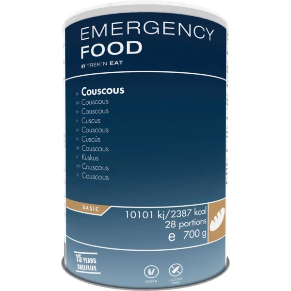 Emergency Food Couscous <h3 data-start="0" data-end="108"><strong data-start="4" data-end="106">Trek’n Eat Emergency Food Couscous – Lang houdbare couscous voor noodrantsoen & outdoor maaltijden</strong></h3> <p data-start="110" data-end="368">De <strong data-start="113" data-end="151">Trek’n Eat Emergency Food Couscous</strong> is een voedzame en lang houdbare basismaaltijd met een houdbaarheid van <strong data-start="224" data-end="235">15 jaar</strong>. Met <strong data-start="241" data-end="264">28 porties per blik</strong> is dit een ideale keuze voor <strong data-start="294" data-end="365">noodrantsoenen, preppers, outdoor avonturiers en survival situaties</strong>.</p> <p data-start="370" data-end="602">Dankzij de <strong data-start="381" data-end="414">hoge energie- en vezelwaarden</strong> biedt deze couscous een vullende en voedzame maaltijd. De bereiding is eenvoudig: <strong data-start="497" data-end="599">meng de inhoud met kokend water, laat het even staan en geniet van een snelle en voedzame maaltijd</strong>.</p> <p data-start="89" data-end="626"><strong>>> <a href="https://dedump.nl/wp-content/uploads/2025/02/TR739101.01_Factsheet-Couscous-V210216.pdf" target="_blank" rel="noopener" data-bind="click: $root.onAttachmentClicked"><span data-bind="text: $data.Name">Factsheet Couscous V210216</span></a></strong></p>
