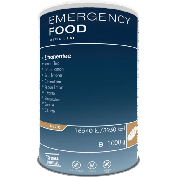 Emergency Food Lemon Tea <h3 data-start="0" data-end="51"><strong data-start="4" data-end="51">Trek'n Eat Emergency Food – Lemon Tea</strong></h3> <p data-start="78" data-end="663">De <strong data-start="81" data-end="122">Trek'n Eat Emergency Food – Lemon Tea</strong> biedt een verfrissende en lang houdbare drank die ideaal is voor noodsituaties, lange reizen of outdooractiviteiten. Dit <strong data-start="244" data-end="262">blik van 1000g</strong> bevat een smakelijke citroenthee die je eenvoudig kunt bereiden door het te mengen met <strong data-start="350" data-end="374">kokend of koud water</strong>. Je hoeft slechts <strong data-start="393" data-end="414">60g (4 eetlepels)</strong> van het poeder per <strong data-start="434" data-end="451">1 liter water</strong> toe te voegen en even te laten staan. Dankzij het vacuüm- en stikstofverpakkingsproces heeft deze citroenthee een lange <strong data-start="572" data-end="600">houdbaarheid van 15 jaar</strong>, waardoor het een betrouwbare optie is voor langdurige opslag.</p> <p data-start="89" data-end="626"><strong>>> <a href="https://dedump.nl/wp-content/uploads/2025/02/TR662101.01_Factsheet-Lemon-Tea-V210216.pdf" target="_blank" rel="noopener" data-bind="click: $root.onAttachmentClicked">Factsheet</a></strong></p>