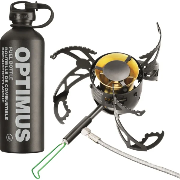 Polaris Optifuel Fuel Bottle 1L Black De <strong>Optimus Polaris Optifuel</strong> is dé keuze voor avonturiers die veelzijdigheid en betrouwbaarheid eisen. Deze hoogwaardige outdoorbrander is ontworpen om op vrijwel alle soorten brandstoffen te werken, waaronder gas, benzine, diesel en kerosine. Hierdoor ben je nooit afhankelijk van één type brandstof, ideaal voor reizen in afgelegen gebieden of extreme omstandigheden. De <strong>één-vlams brander</strong> is eenvoudig in gebruik en biedt een krachtige, efficiënte vlam waarmee je moeiteloos heerlijke maaltijden bereidt, ongeacht de weersomstandigheden. Dankzij het <strong>geavanceerde ontwerp</strong> hoef je bij gebruik van gasblikjes geen sproeier te wisselen, wat het gemak en de snelheid verhoogt.