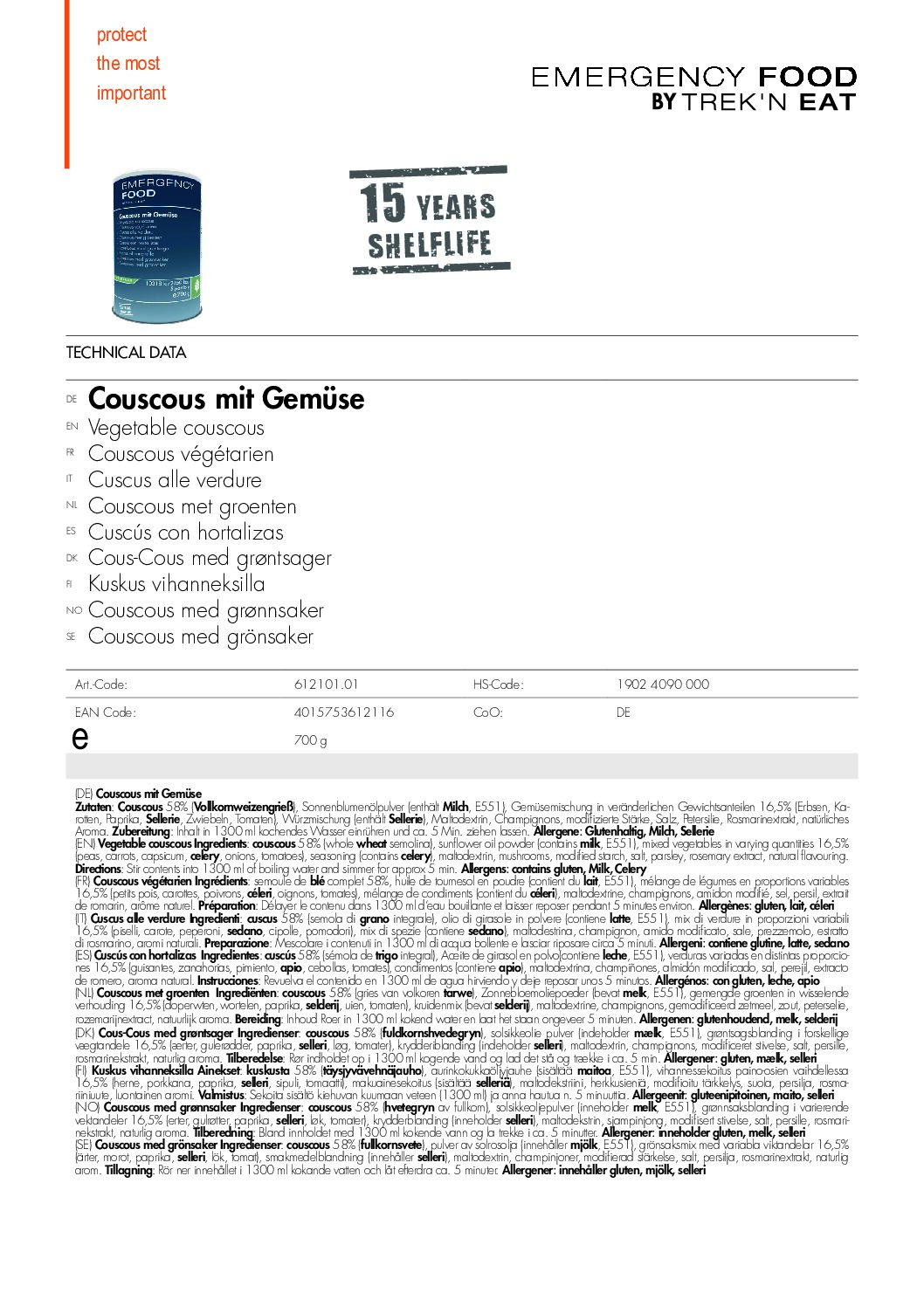 TR612101.01 Factsheet Vegetable couscous V210216 pdf <h3 data-start="0" data-end="121"><strong data-start="4" data-end="121">Trek’n Eat Emergency Food Vegetable Couscous – Lang houdbare en voedzame vegetarische maaltijd voor noodsituaties</strong></h3> <p data-start="123" data-end="427">De <strong data-start="126" data-end="174">Trek’n Eat Emergency Food Vegetable Couscous</strong> is een smakelijke en voedzame <strong data-start="205" data-end="230">vegetarische maaltijd</strong>, ideaal voor <strong data-start="244" data-end="308">noodsituaties, outdoor avonturen en langdurige voedselopslag</strong>. Deze maaltijd is <strong data-start="327" data-end="365">onder vacuüm en stikstof ingeblikt</strong>, wat zorgt voor een <strong data-start="386" data-end="426">houdbaarheid van maar liefst 15 jaar</strong>.</p> <p data-start="429" data-end="654">Met <strong data-start="433" data-end="455">6 porties per blik</strong> en een eenvoudige bereiding – voeg <strong data-start="491" data-end="507">kokend water</strong> toe en laat het even staan – is deze <strong data-start="545" data-end="567">Vegetable Couscous</strong> een gemakkelijke en voedzame maaltijd voor <strong data-start="611" data-end="653">preppers, survivalisten en avonturiers</strong>.</p> <p data-start="89" data-end="626"><strong>>> <a href="https://dedump.nl/wp-content/uploads/2025/02/TR612101.01_Factsheet-Vegetable-couscous-V210216.pdf" target="_blank" rel="noopener" data-bind="click: $root.onAttachmentClicked"><span data-bind="text: $data.Name">Factsheet</span></a></strong></p>