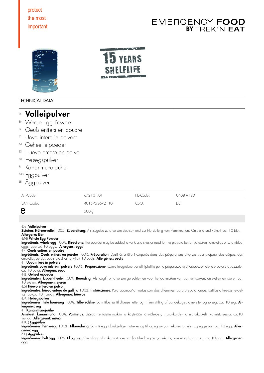 TR672101.01 Factsheet Whole Egg Powder V210216 pdf <h3 data-start="0" data-end="45"><strong data-start="4" data-end="43">Trek'n Eat Emergency Food: Eipoeder</strong></h3> <p data-start="47" data-end="471">De <strong data-start="50" data-end="73">Trek'n Eat Eipoeder</strong> is een <strong data-start="81" data-end="130">lang houdbaar, veelzijdig en voedzaam product</strong> dat perfect is voor <strong data-start="151" data-end="210">noodrantsoenen, survival, kamperen en outdoor avonturen</strong>. Dit hoogwaardige poederei is <strong data-start="241" data-end="284">vacuüm verpakt in een hersluitbaar blik</strong>, waardoor het tot <strong data-start="303" data-end="323">15 jaar houdbaar</strong> blijft. Voeg simpelweg <strong data-start="347" data-end="360">water toe</strong> en gebruik het als <strong data-start="380" data-end="411">vervanger voor verse eieren</strong> in gerechten zoals <strong data-start="431" data-end="468">omeletten, roerei, bakken en meer</strong>.</p> <h3 data-start="473" data-end="493"><strong data-start="477" data-end="491">Kenmerken:</strong></h3> <ul data-start="494" data-end="886"> <li data-start="494" data-end="563">✅ <strong data-start="498" data-end="529">Ingeblikt en vacuüm verpakt</strong> voor <strong data-start="535" data-end="560">maximale houdbaarheid</strong>.</li> <li data-start="564" data-end="636">✅ <strong data-start="568" data-end="588">15 jaar houdbaar</strong>: Perfect voor <strong data-start="603" data-end="633">preppers en noodrantsoenen</strong>.</li> <li data-start="637" data-end="732">✅ <strong data-start="641" data-end="662">Hersluitbaar blik</strong>: Voorzien van een <strong data-start="681" data-end="729">gemakkelijk te openen en hersluitbare deksel</strong>.</li> <li data-start="733" data-end="816">✅ <strong data-start="737" data-end="762">Veelzijdig in gebruik</strong>: Geschikt voor <strong data-start="778" data-end="813">roerei, omelet, bakken en koken</strong>.</li> <li data-start="817" data-end="886">✅ <strong data-start="821" data-end="845">Eenvoudige bereiding</strong>: Meng met <strong data-start="856" data-end="865">water</strong> en gebruik direct.</li> </ul> <p data-start="89" data-end="626"><strong>>> <a href="https://dedump.nl/wp-content/uploads/2025/02/TR672101.01_Factsheet-Whole-Egg-Powder-V210216.pdf" target="_blank" rel="noopener" data-bind="click: $root.onAttachmentClicked"><span data-bind="text: $data.Name">Factsheet</span></a></strong></p>