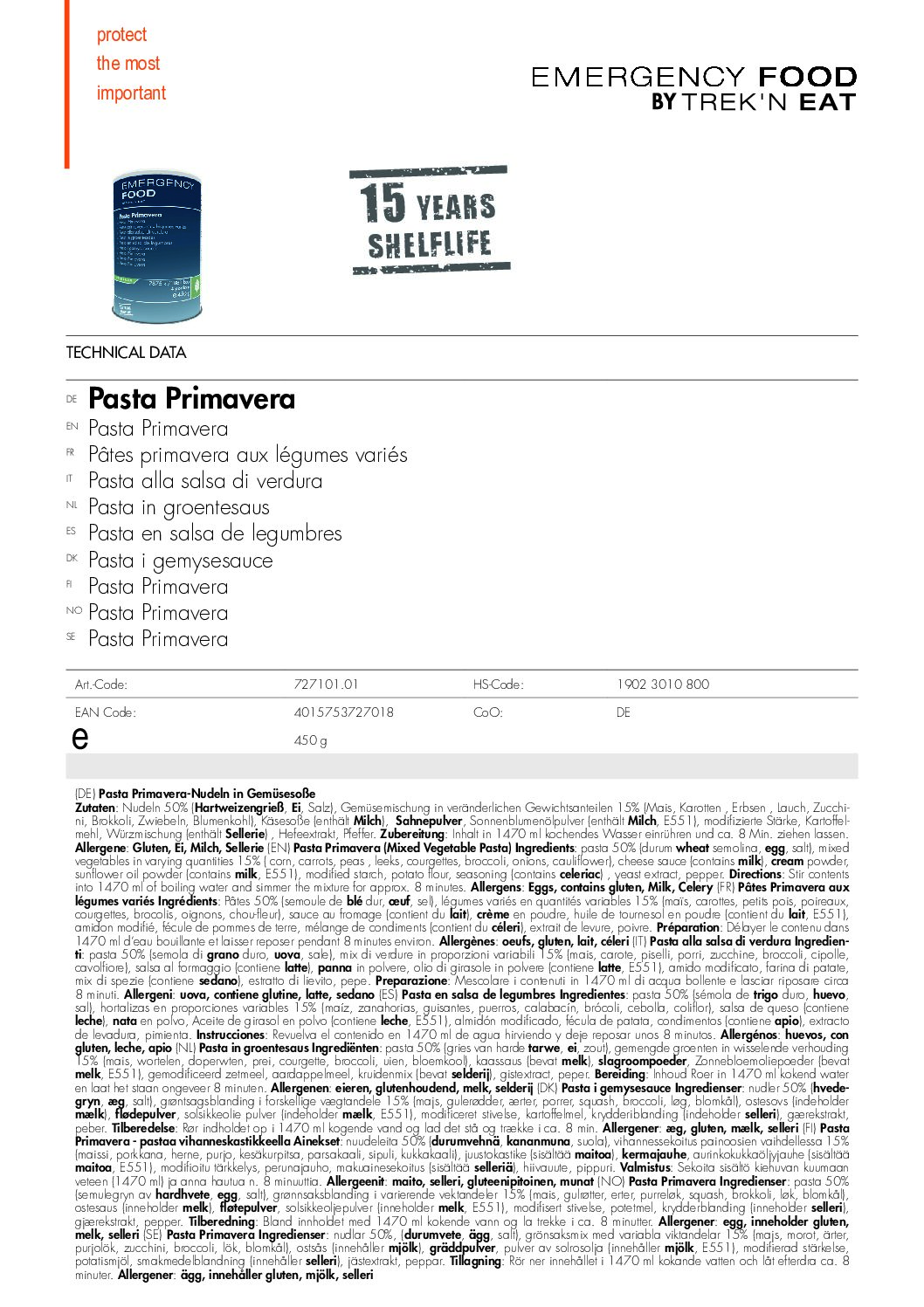 TR727101.01 Factsheet Pasta Primavera V210216 pdf <h3 data-start="0" data-end="106"><strong data-start="4" data-end="106">Trek’n Eat Emergency Food Pasta Primavera – Lang houdbare vegetarische maaltijd voor noodsituaties</strong></h3> <p data-start="108" data-end="432">De <strong data-start="111" data-end="156">Trek’n Eat Emergency Food Pasta Primavera</strong> is een smakelijke en voedzame maaltijd, ideaal voor <strong data-start="209" data-end="226">noodsituaties</strong>, <strong data-start="228" data-end="252">outdoor activiteiten</strong> en <strong data-start="256" data-end="287">lange termijn voedselopslag</strong>. Dit product is <strong data-start="304" data-end="336">vacuum en stikstof ingeblikt</strong>, wat zorgt voor een <strong data-start="357" data-end="385">houdbaarheid van 15 jaar</strong>, perfect voor een betrouwbare voedselvoorraad.</p> <p data-start="434" data-end="645">Met <strong data-start="438" data-end="460">4 porties per blik</strong> en een eenvoudige bereidingswijze van slechts <strong data-start="507" data-end="523">kokend water</strong> toevoegen en even laten staan, is deze <strong data-start="563" data-end="585">vegetarische pasta</strong> een uitstekende keuze voor <strong data-start="613" data-end="625">preppers</strong> en <strong data-start="629" data-end="644">avonturiers</strong>.</p> <p data-start="89" data-end="626"><strong>>> <a href="https://dedump.nl/wp-content/uploads/2025/02/TR727101.01_Factsheet-Pasta-Primavera-V210216.pdf" target="_blank" rel="noopener" data-bind="click: $root.onAttachmentClicked"><span data-bind="text: $data.Name">Factsheet</span></a></strong></p>