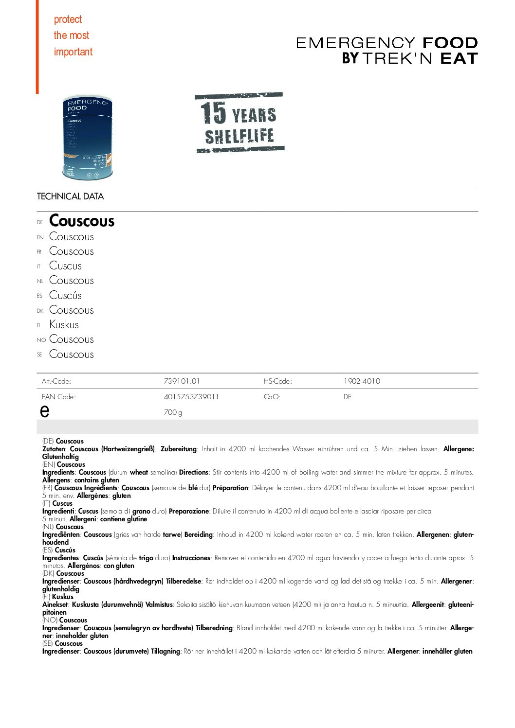TR739101.01 Factsheet Couscous V210216 pdf <h3 data-start="0" data-end="108"><strong data-start="4" data-end="106">Trek’n Eat Emergency Food Couscous – Lang houdbare couscous voor noodrantsoen & outdoor maaltijden</strong></h3> <p data-start="110" data-end="368">De <strong data-start="113" data-end="151">Trek’n Eat Emergency Food Couscous</strong> is een voedzame en lang houdbare basismaaltijd met een houdbaarheid van <strong data-start="224" data-end="235">15 jaar</strong>. Met <strong data-start="241" data-end="264">28 porties per blik</strong> is dit een ideale keuze voor <strong data-start="294" data-end="365">noodrantsoenen, preppers, outdoor avonturiers en survival situaties</strong>.</p> <p data-start="370" data-end="602">Dankzij de <strong data-start="381" data-end="414">hoge energie- en vezelwaarden</strong> biedt deze couscous een vullende en voedzame maaltijd. De bereiding is eenvoudig: <strong data-start="497" data-end="599">meng de inhoud met kokend water, laat het even staan en geniet van een snelle en voedzame maaltijd</strong>.</p> <p data-start="89" data-end="626"><strong>>> <a href="https://dedump.nl/wp-content/uploads/2025/02/TR739101.01_Factsheet-Couscous-V210216.pdf" target="_blank" rel="noopener" data-bind="click: $root.onAttachmentClicked"><span data-bind="text: $data.Name">Factsheet Couscous V210216</span></a></strong></p>