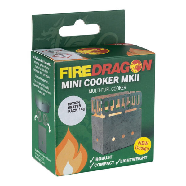 BCB Fire Dragon Mini cooker MKII Fuel CN371A1 <h3 class="" data-start="0" data-end="62"><strong data-start="7" data-end="59">BCB Fire Dragon Mini Cooker MKII + Fuel (CN371A)</strong></h3> <p class="" data-start="64" data-end="386">De <strong data-start="67" data-end="103">BCB Fire Dragon Mini Cooker MKII</strong> is een <strong data-start="111" data-end="156">compacte, multifunctionele survival stove</strong> – perfect voor tijdens je outdooravonturen, bushcraft-trips of noodsituaties. Deze set bevat niet alleen een <strong data-start="266" data-end="299">lichte en duurzame minikachel</strong>, maar wordt ook geleverd met handige extra's om je volledig zelfvoorzienend te houden.</p> <hr class="" data-start="388" data-end="391" /> <h3 class="" data-start="393" data-end="422"><strong data-start="397" data-end="422">Wat zit er in de set?</strong></h3> <p class="" data-start="423" data-end="721">✅ <strong data-start="425" data-end="445">Mini Cooker MKII</strong> – Lichtgewicht en inklapbare brander<br data-start="482" data-end="485" />✅ <strong data-start="487" data-end="522">2 FireDragon brandstoftabletten</strong> – Milieuvriendelijk & rookvrij<br data-start="553" data-end="556" />✅ <strong data-start="558" data-end="570">Lucifers</strong> – Voor directe ontsteking<br data-start="596" data-end="599" />✅ <strong data-start="601" data-end="626">Waterzuiveringstablet</strong> – Voor veilig drinkwater<br data-start="651" data-end="654" />✅ <strong data-start="656" data-end="678">Keukengereihandvat</strong> – Voor veilig hanteren van potten/pannen</p>