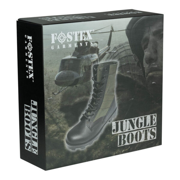 231177 12 De Jungle Boots zijn iconische laarzen, geïnspireerd op het model dat tijdens de Vietnamoorlog beroemd werd. Met een bovenkant van Black Action Leather en canvas, metalen veterogen en een stalen shank voor extra stabiliteit, bieden deze laarzen zowel duurzaamheid als comfort. De oliebestendige rubberen Panama zool en de uitneembare EVA binnenzool zorgen ervoor dat je ook bij intensief outdoor gebruik optimaal kunt presteren. Perfect voor militaire uitrusting, survival en outdoor activiteiten.