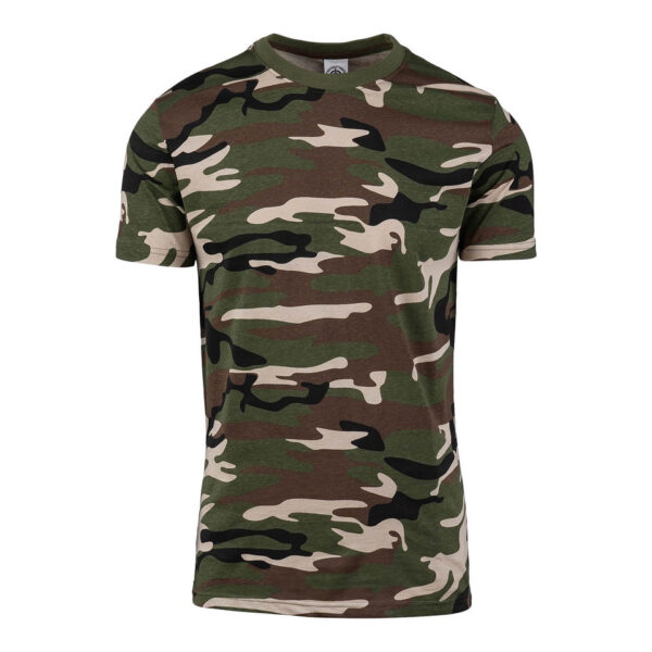 133398 51 01 <p>Dit camouflage T-shirt is vervaardigd uit 100% katoen en biedt optimaal comfort dankzij het ademende materiaal en lichte gewicht van 150 g/m². Perfect voor dagelijks gebruik en outdoor activiteiten. Let op: dit shirt valt kleiner dan normaal, dus kies een maat groter voor de beste fit. Verkrijgbaar in de populaire Woodland kleur. Ideaal voor zowel de avontuurlijke buitenmens als de casual drager.</p>