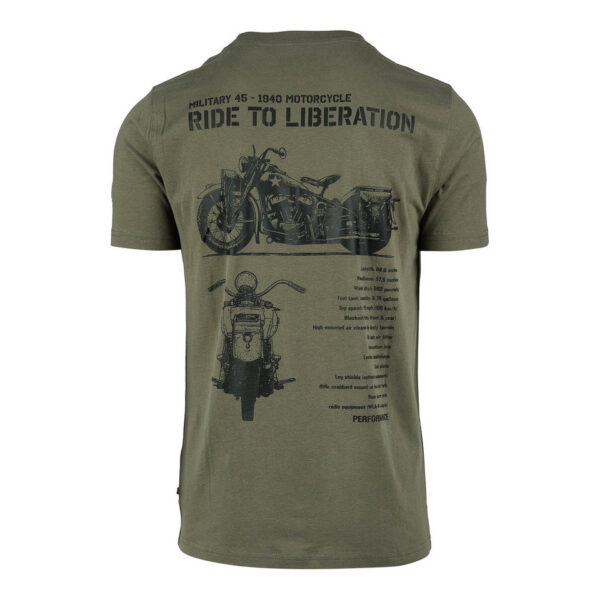 133651 11 02 Het T-shirt Liberator WLA Badge is vervaardigd van 100% BCI katoen en biedt een comfortabele en duurzame ervaring dankzij de stevige kwaliteit van 170 g/m². Dit premium T-shirt heeft een zachte peach finish en is versierd met een opvallende Liberator WLA badge op de borst, geïnspireerd op iconische militaire motoren uit de Tweede Wereldoorlog. De achterkant is ook voorzien van een Liberator WLA, wat zorgt voor een stoere en authentieke uitstraling. Verkrijgbaar in de kleur groen.
