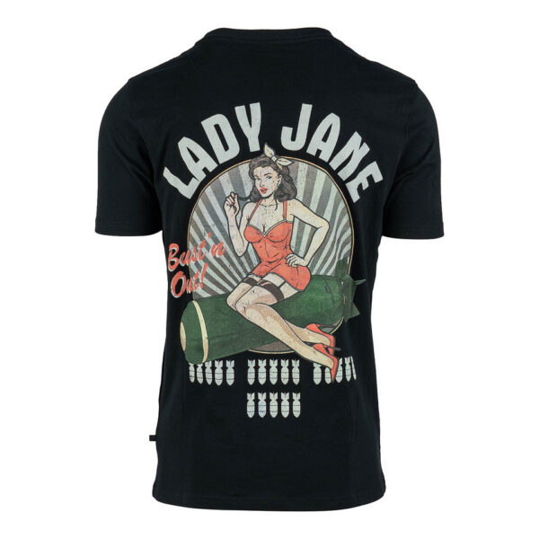 133664 13 02 <p>Het T-shirt Pin-up Lady Jane is vervaardigd van 100% BCI katoen met een luxe zachte peach finish en heeft een zware kwaliteit van 170 g/m². Dit zwarte T-shirt beschikt over een opvallende bommenprint op de linkerborst en een grote, gedetailleerde pin-up Lady Jane print op de achterkant. Een perfecte keuze voor zowel casual als stoere outfits, waarmee je stijl en comfort combineert.</p>