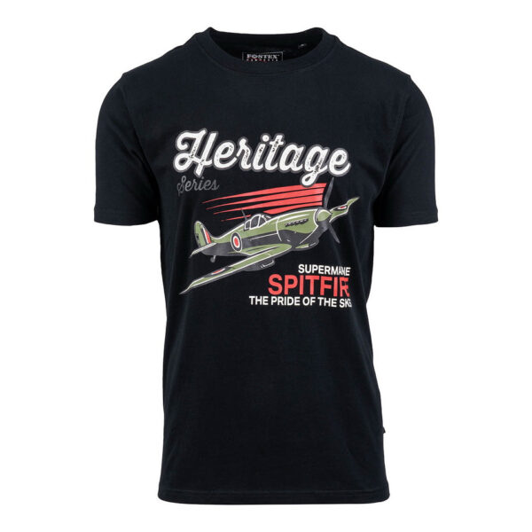 133665 13 01 <p>Ontdek het T-shirt Spitfire Heritage, vervaardigd van 100% BCI katoen met een luxe peach finish. Dit premium T-shirt heeft een stevige kwaliteit van 170 g/m² en biedt ultiem comfort en duurzaamheid. De opvallende print van de iconische Spitfire op de voorkant, met de slogan 'The pride of the sky's', maakt dit shirt een must-have voor elke liefhebber van luchtvaart en geschiedenis. Verkrijgbaar in klassiek zwart.</p>