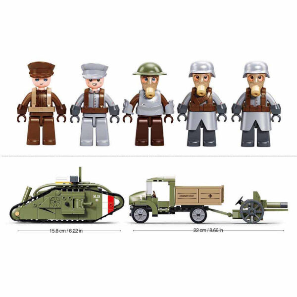 413361 99 02 <p>De Sluban Army aanvallende tank WWII - Mark Vs M38-B1296 is een indrukwekkende bouwset die bestaat uit 516 blokjes en 5 minifiguren. Dit model, geschikt voor kinderen vanaf 6 jaar, biedt een gemiddelde moeilijkheidsgraad en is perfect voor zowel beginnende als ervaren bouwers. Sluban is compatibel met andere grote bouwsteenmerken, waardoor je eindeloze mogelijkheden hebt om je creaties uit te breiden. Met afmetingen van 42,5 x 33 x 6,7 cm is deze set een must-have voor elke liefhebber van militaire bouwsets.</p>