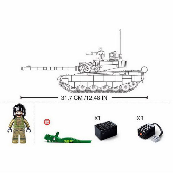 413364 99 03 De Sluban Army RC gevechts tank ZTZ-99AS M38-B7071 #17003 is een indrukwekkende bouwset met maar liefst 950 blokjes, perfect voor militaire fans en bouwliefhebbers vanaf 8 jaar. Deze set, die compatibel is met andere populaire bouwsteenmerken, biedt een gemiddelde moeilijkheidsgraad en zorgt voor urenlang speelplezier. De doos heeft afmetingen van 42,5 x 38 x 12,4 cm, ideaal voor het creëren van je eigen legeravonturen.