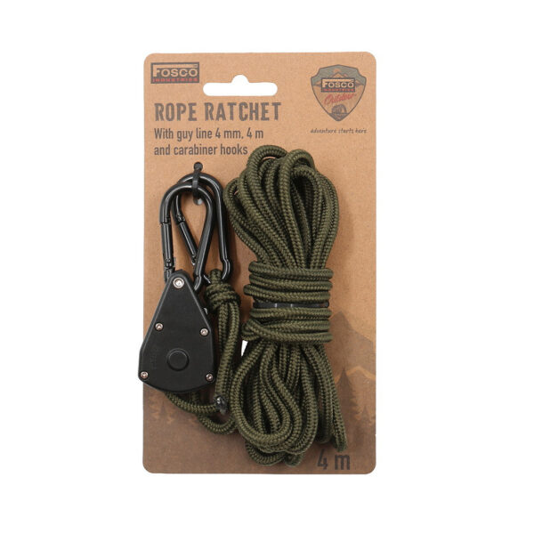 319486 11 03 1 De Touwratel met Karabijnhaken is een veelzijdige en praktische oplossing voor al uw outdoorbehoeften. Met een lengte van 4 meter en een dikte van 4 mm is dit sterke touw perfect voor het ophangen en spannen van lichte uitrusting zoals tarps, tenten en verlichting. De karabijnhaken aan beide uiteinden zorgen voor een snelle en eenvoudige bevestiging, waardoor deze touwratel een onmisbare aanvulling is op uw uitrusting.