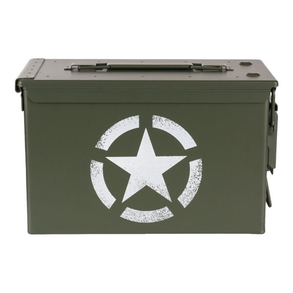 465300 11 02 <p>De Munitiekist 50 Cal. - US Army star is de ideale oplossing voor het opbergen van al uw waardevolle spullen, van airsoft materiaal tot camera-uitrusting. Deze duurzame kist, vervaardigd uit robuust staal, is ontworpen volgens militaire kwaliteitsnormen en biedt een veelzijdig, stapelbaar ontwerp. Met zware handgrepen en een afgedekt deksel is deze munitiekist zowel praktisch als stijlvol. Het iconische US Army Star symbool vertegenwoordigt kracht en traditie, waardoor deze kist niet alleen functioneel is, maar ook een statement maakt.</p>